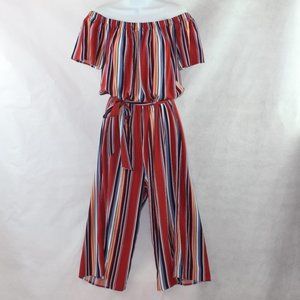 J For Justify Off the shoulder striped jumpsuit